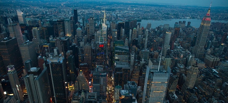 New York skyline at night time