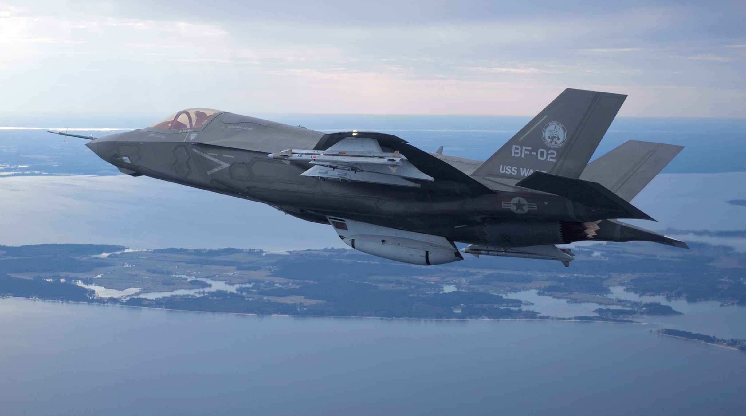 Lockheed Martin's F35 Joint Strike Fighter F-35B test aircraft BF-2 flying with external weapons