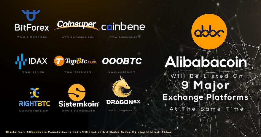 Alibabacoin Lists on Top Crypto Exchanges from Around the World