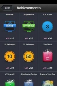 Example of achievements and badges traders can earn [TopTradr Android Version [source: Google Play]